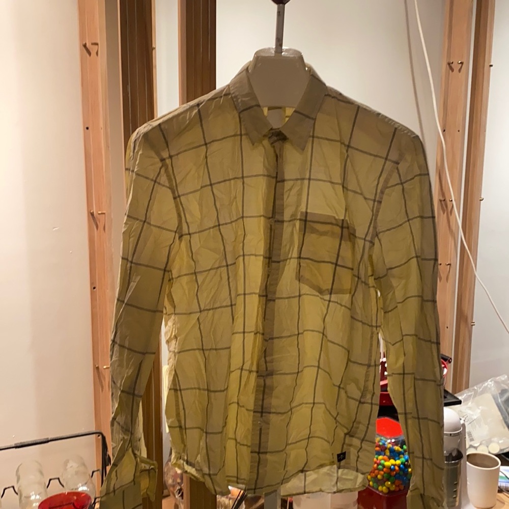 7 For All Mankind Men's Yellow Button Down Long Sleeve Shirt (Cel)